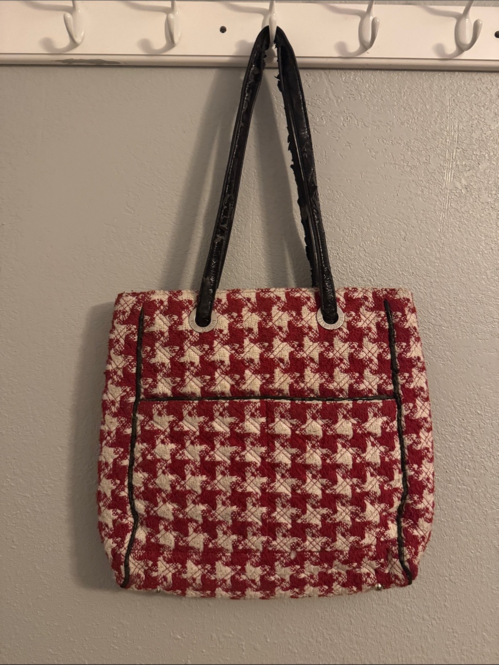 Vera Bradley Red and White Houndstooth Tote Bag with Black Handles
